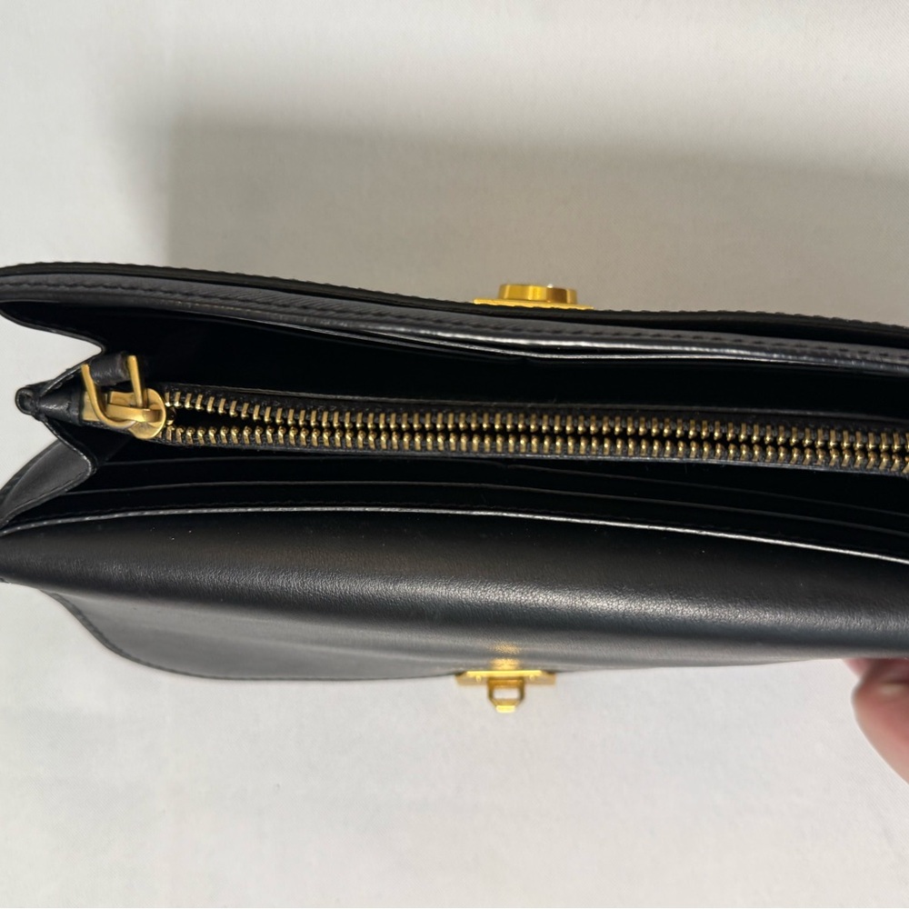 Burberry Vintage Black Leather Long Wallet w/ Gold Turn Lock - Picture 3 of 6